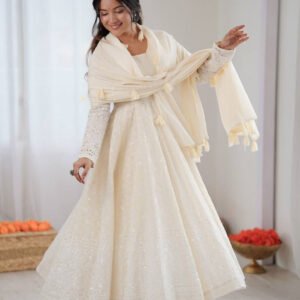 Off White Lucknowi Anarkali Suit Set