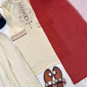 Tebby Organza Farshi Pant Suit Set with Embroidery Thread Work