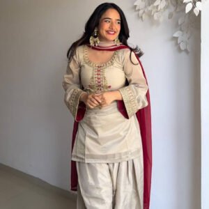 Tebby Organza Farshi Pant Suit Set with Embroidery Thread Work