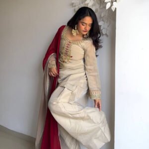 Tebby Organza Farshi Pant Suit Set with Embroidery Thread Work
