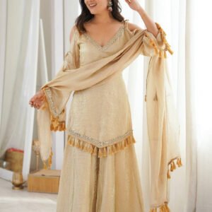 Premium Arabia Beige Doremon Crush Kurti Palazzo Set