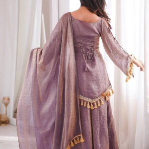 Rustic Lilac Doremon Crush Real Mirror Work Kurta Palazzo Set with Dupatta