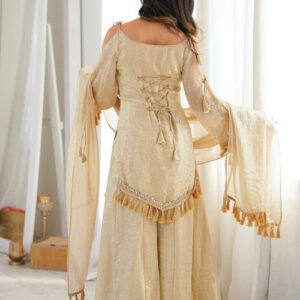 Premium Arabia Beige Doremon Crush Kurti Palazzo Set