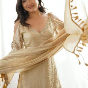 Premium Arabia Beige Doremon Crush Kurti Palazzo Set