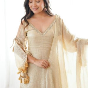 Premium Arabia Beige Doremon Crush Kurti Palazzo Set