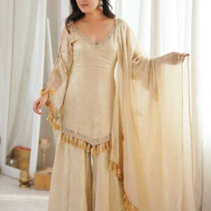 Premium Arabia Beige Doremon Crush Kurti Palazzo Set