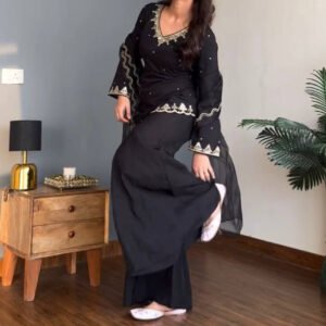 Black Roman Silk Palazzo Suit