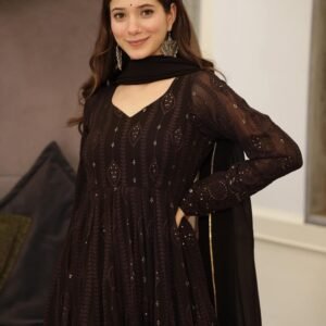 Elegant Black Embroidered Georgette Suit Set with Dupatta