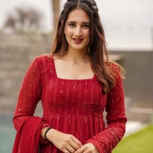 Maroon Anarkali Suit Set: Embroidered & Georgette Fabric