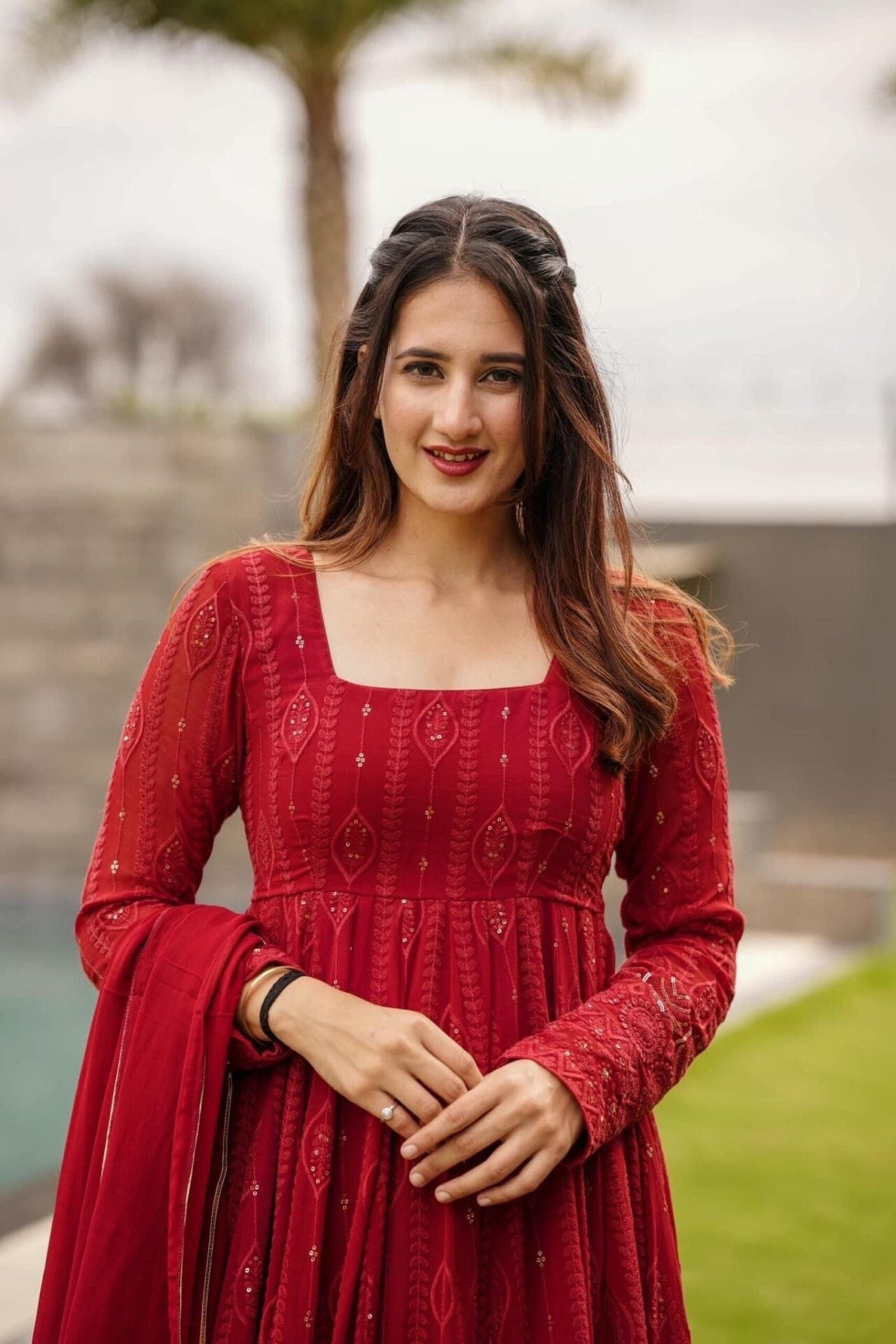 Maroon Anarkali Suit Set: Embroidered & Georgette Fabric Maroon Anarkali Suit Set: Embroidered & Georgette Fabric