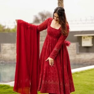 Maroon Anarkali Suit Set: Embroidered & Georgette Fabric