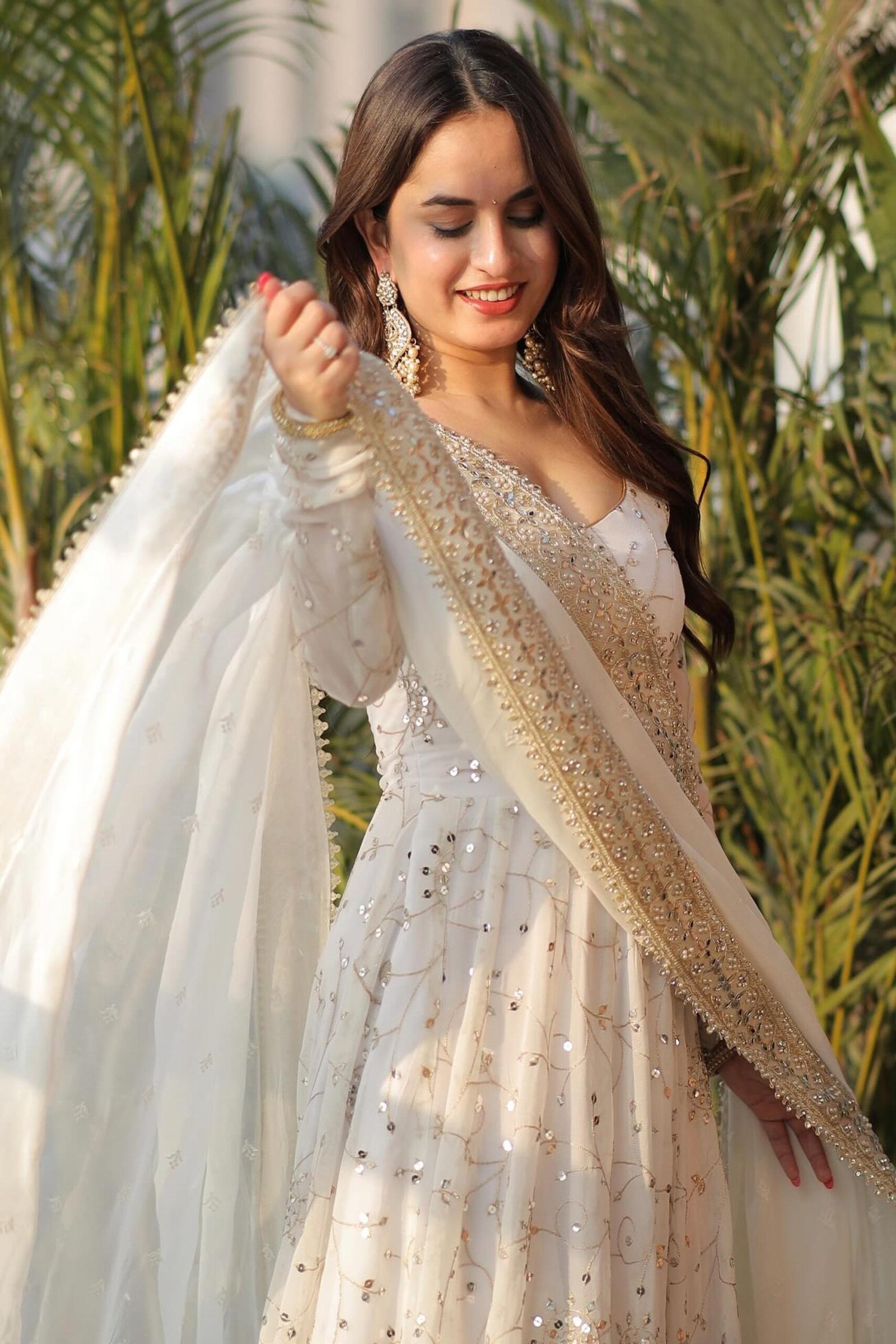 Luxurious White Gown with Sequence Work & Dupatta Luxurious White Gown with Sequence Work & Dupatta
