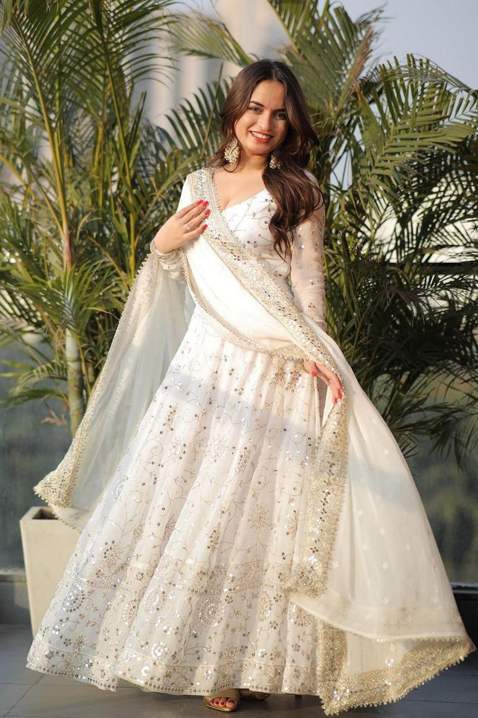 Luxurious White Gown with Sequence Work & Dupatta Luxurious White Gown with Sequence Work & Dupatta