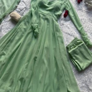 Misty Green Georgette Anarkali Suit with 8 Meter Flair