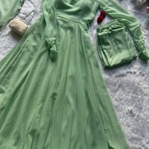 Misty Green Georgette Anarkali Suit with 8 Meter Flair