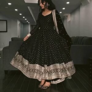 Black Sequins Work Anarkali Suit Set