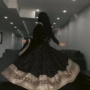 Black Sequins Work Anarkali Suit Set