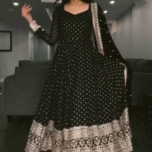 Black Sequins Work Anarkali Suit Set