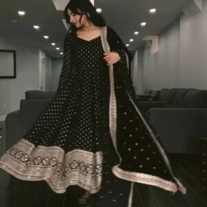 Black Sequins Work Anarkali Suit Set