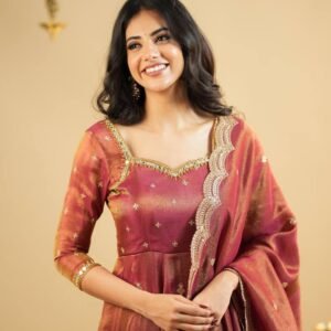 Rust Orange South Indian Style Anarkali Suit Set