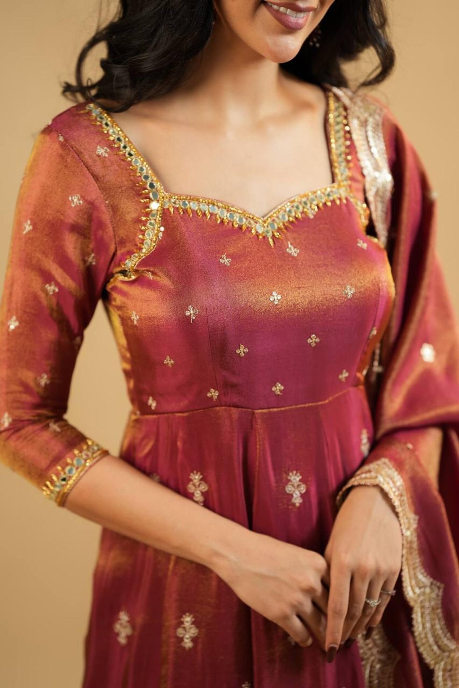 Rust Orange South Indian Style Anarkali Suit Set Rust Orange South Indian Style Anarkali Suit Set