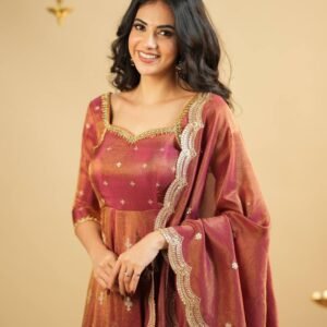 Rust Orange South Indian Style Anarkali Suit Set