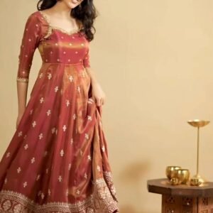 Rust Orange South Indian Style Anarkali Suit Set