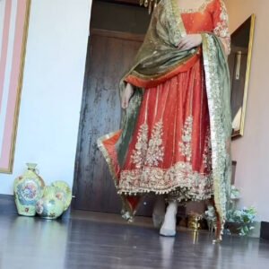 Orange Wedding Wear Anarkali Suit Set