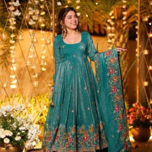 Crushed Silk Anarkali Suit Set