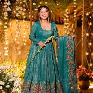 Crushed Silk Anarkali Suit Set