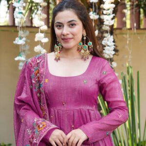 Magenta Crushed Silk Anarkali Suit Set