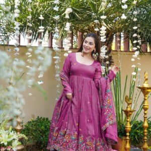 Magenta Crushed Silk Anarkali Suit Set
