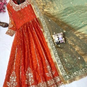 Premium NC-Moss Silk Gown with Dupatta