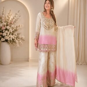 Designer Real Mirror Embroidered Top Plazzo with Dupatta - BE-491