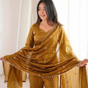 Copper Brown Fendy Silk Embroidery Sequence Sharara Set