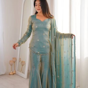 Steel Green Fendy Silk Sharara Suit