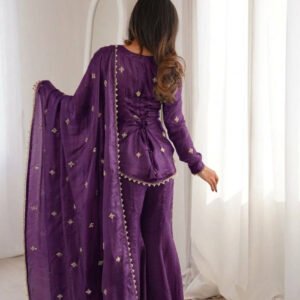 Purple Fendy Silk Embroidery Sequence Sharara Set