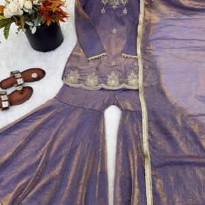 Misty Purple Fendy Silk Sharara Set with Zarkan Diamond