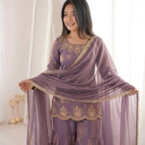 Misty Purple Fendy Silk Sharara Set with Zarkan Diamond