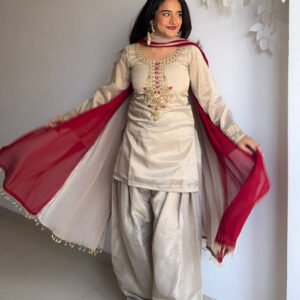 Ivory Organza Kurta with Patiala Salwar and Contrast Dupatta