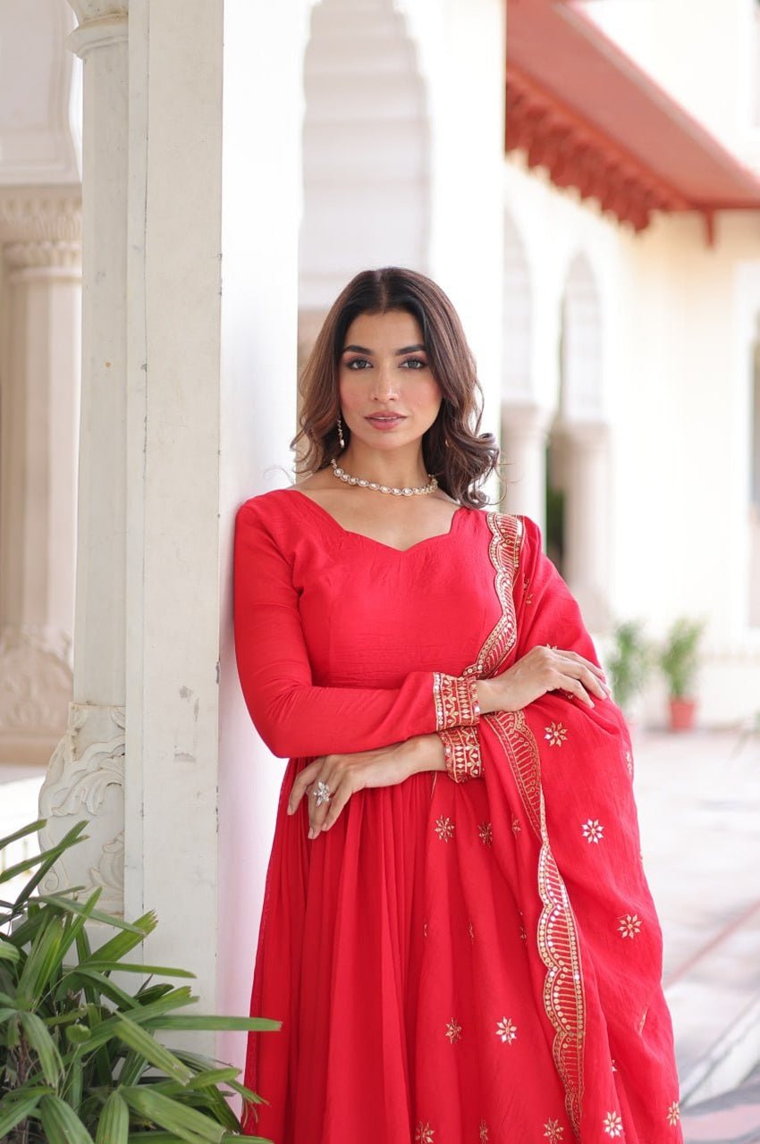 Wedding Special Red Anarkali Gown Set Wedding Special Red Anarkali Gown Set