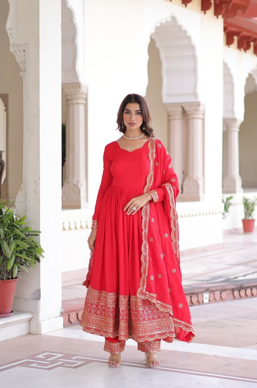 Wedding Special Red Anarkali Gown Set Wedding Special Red Anarkali Gown Set