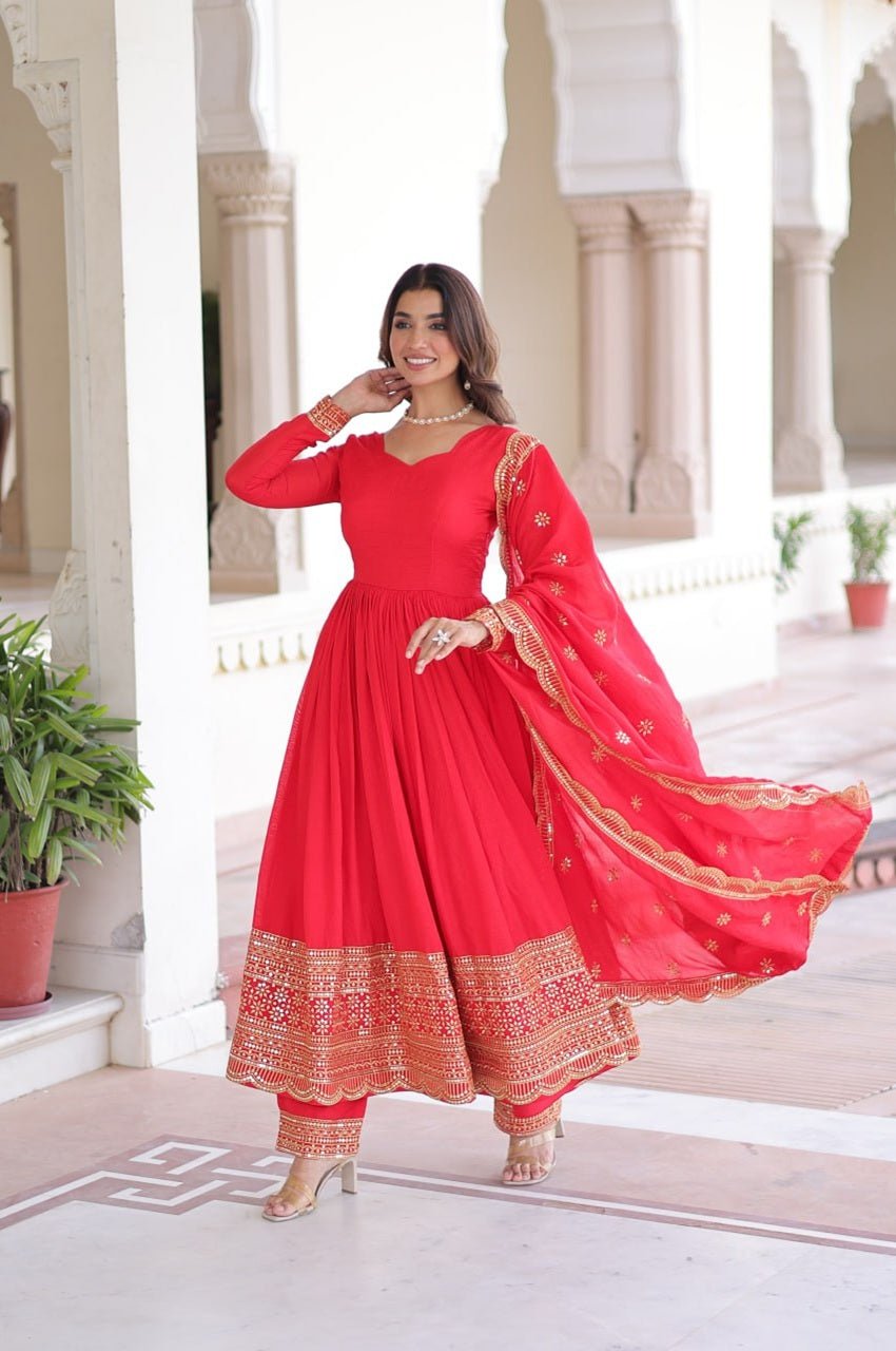 Wedding Special Red Anarkali Gown Set Wedding Special Red Anarkali Gown Set