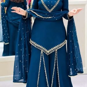 Maroon Roman Silk Sharara Suit with Gota Work