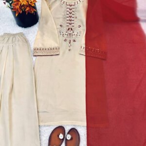 Tebby Organza Farshi Pant Suit Set with Embroidery Thread Work