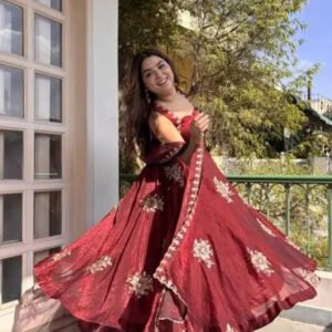 Maroon Fendy Silk Suit Set with Thread & Sequence Work
