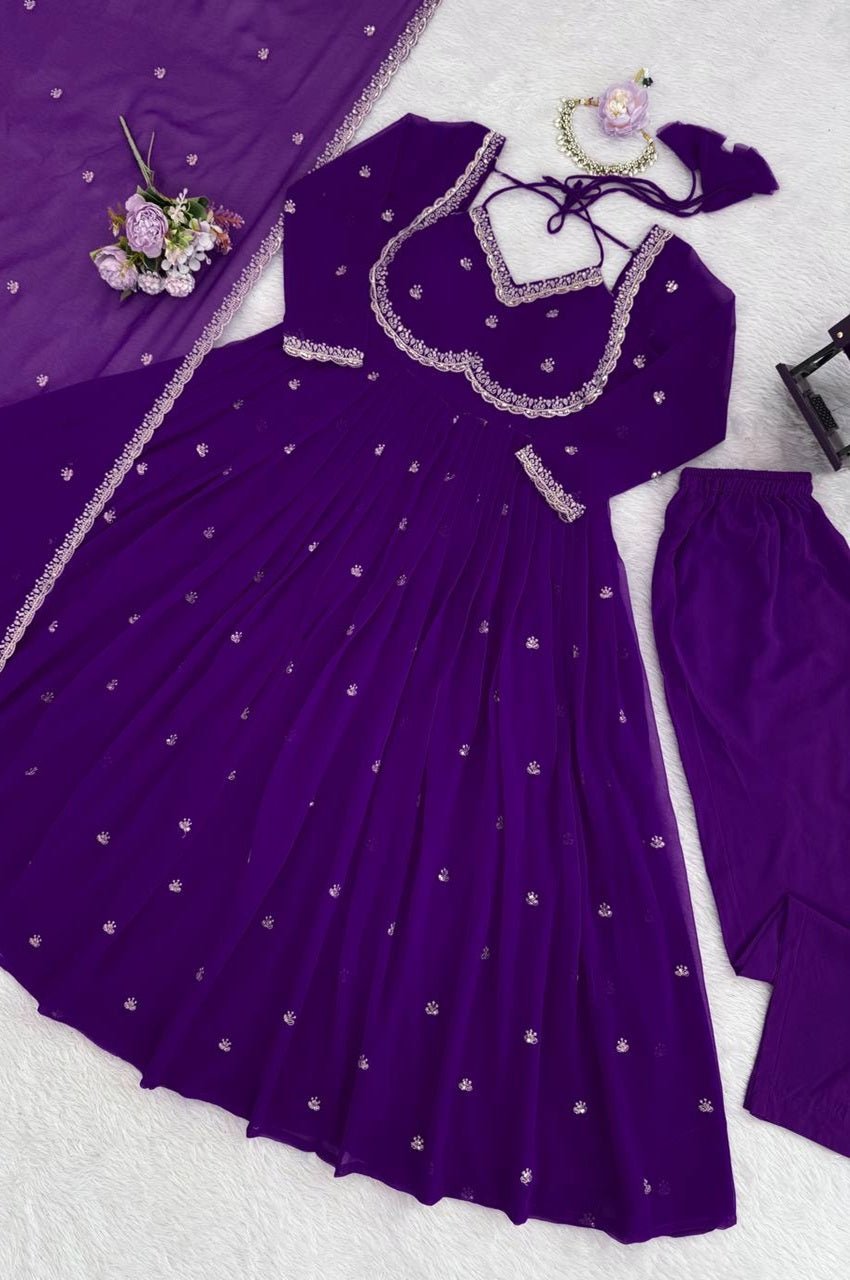 Purple Color Apsara Suit Set with Sequence Work Purple Color Apsara Suit Set with Sequence Work