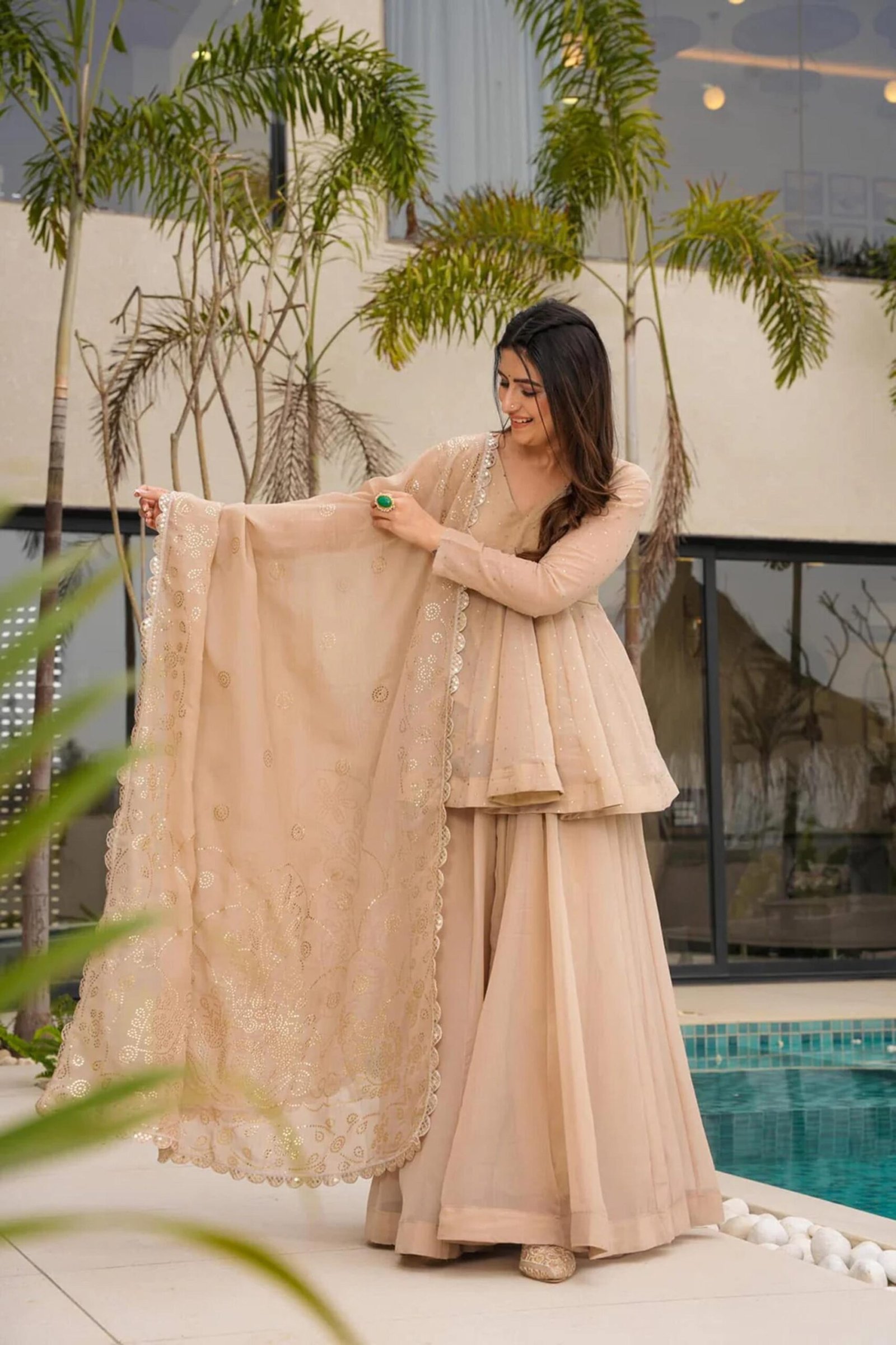 Tabby Organza Mukesh Work Kurta Suit Tabby Organza Mukesh Work Kurta Suit